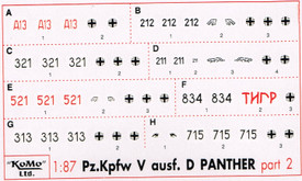 Panther Ausf. D, Markings. Set 2.  Arsenal-M 142100052 Decals, 1/87 Scale Decals.