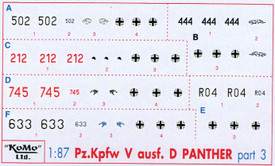 Panther Ausf. D, Markings. Set 3. Arsenal-M 142100053 Decals, 1/87 Scale Decals.