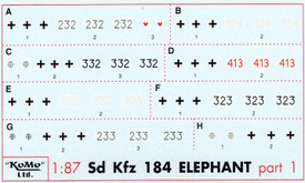 Elefant Panzerjäger Tiger (P) Markings. Set 1. Arsenal-M 142100011 Decals 1/87 