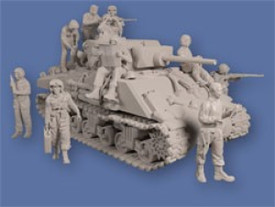 US WWII Infantry Accompany Sherman Tank Germania 220, Resin 1/87 Printed Figures
