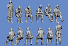 US Infantry on Break Eating Germania 238, Resin 1/87 Scale Printed Figures