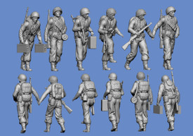 US Infantry Marching Advancing Germania 241, Resin 1/87 Scale Printed Figures