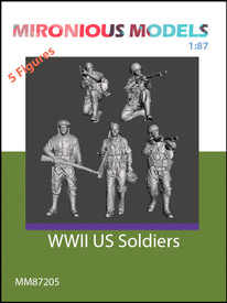 WWII US Soldiers Set 5 Figs Mironious 87205 Resin 3D 1/87 Unfinished Kit