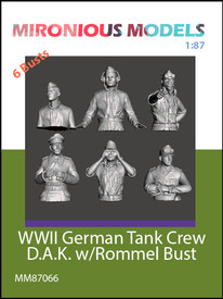 Rommel w/DAK Tank Crew 6 Bust Figs Mironious 87066 Resin 3D 1/87 Unfinished Kit