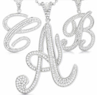 Script Letter Initial Pave Pendant In Sterling Silver