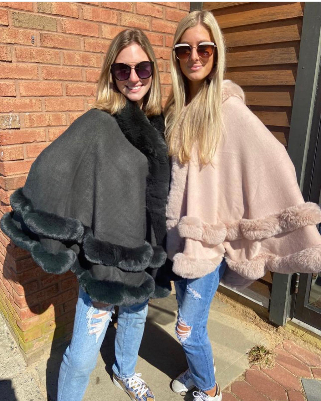 faux fur hooded cape