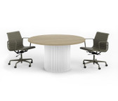 Taskfurn Cori Drum 900 Dia Meeting Table - Natural Oak Top with Bravi Pro Olive Chairs