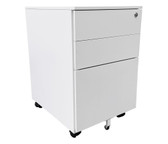 Taskfurn Steel 3 Drawer Mobile Pedestal - White - Side Angle