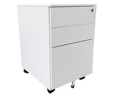 Taskfurn Steel 3 Drawer Mobile Pedestal - White - Side Angle
