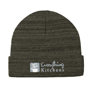 EVERYTHING KITCHENS - GREY/WHITE EMBROIDERED LOGO - Knit Cuffed Beanie - Olive Green Heather
