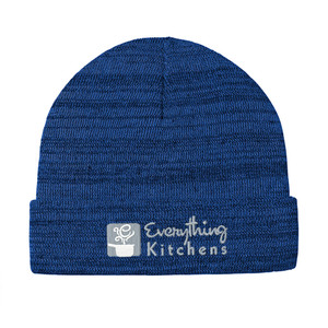 EVERYTHING KITCHENS - GREY/WHITE EMBROIDERED LOGO - Knit Cuffed Beanie - True Royal Heather