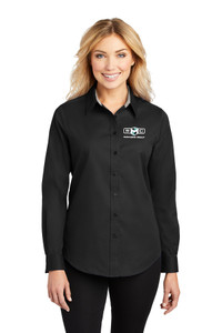 SMC EMBROIDERED Ladies Long Sleeve Easy Care Dress Shirt - Black/Light Stone