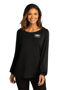 SMC EMBROIDERED Ladies Luxe Knit Jewel Neck Top - Black