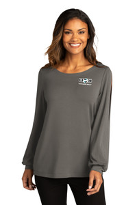 SMC EMBROIDERED Ladies Luxe Knit Jewel Neck Top - Sterling Grey