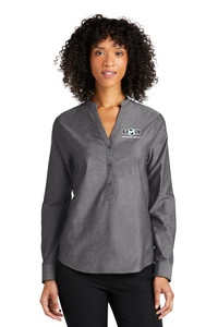 SMC EMBROIDERED Ladies Long Sleeve Chambray Easy Care Shirt - Deep Black