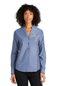 SMC EMBROIDERED Ladies Long Sleeve Chambray Easy Care Shirt - Moonlight Blue