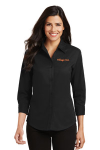 Village Inn Ladies 3/4-Sleeve Easy Care Shirt - Black