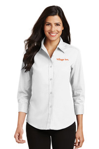 Village Inn Ladies 3/4-Sleeve Easy Care Shirt - White