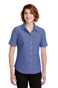 Village Inn Ladies Short Sleeve SuperPro Oxford Shirt - Navy