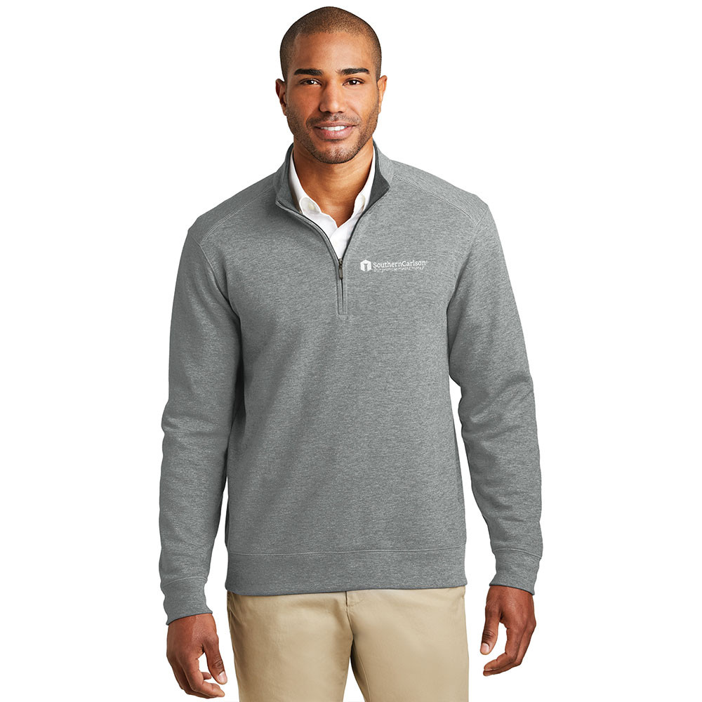SouthernCarlson Mens 1/4-Zip Pullover - Heather Grey w/White Logo ...