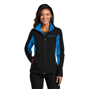 SouthernCarlson Ladies Colorblocked Soft Shell Jacket - Black/Imperial Blue w/Full Color Logo