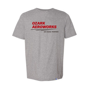 Ozark Aeroworks FULL FRONT RED & GREY AN EAGLE PARTNER - Russell Athletic Performance T-Shirt - Oxford