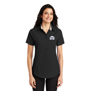 US LBM Ladies Short Sleeve Easy Care Shirt - Black/Light Stone