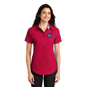 US LBM Ladies Short Sleeve Easy Care Shirt - Red/Light Stone