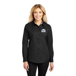 US LBM Ladies Long Sleeve Easy Care Shirt - Black/Light Stone