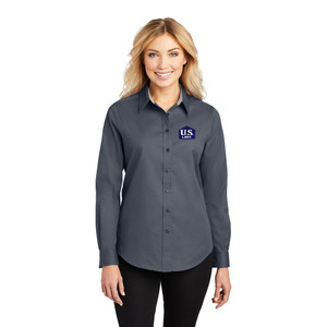 US LBM Ladies Long Sleeve Easy Care Shirt - Steel Grey/Light Stone