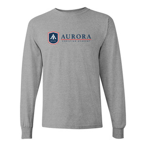 Aurora Christian Academy FULL FRONT ACADEMIC WORDMARK - Basic Unisex Long Sleeve Tee - Sport Grey