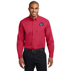 US LBM TALL Long Sleeve Easy Care Shirt - Red/Light Stone