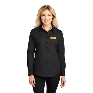 VAEA EMBROIDERED LOGO Ladies Long Sleeve Button-Up Shirt - Black/Light Stone