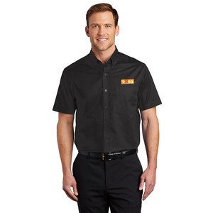 VAEA EMBROIDERED LOGO Mens Short Sleeve Button-Up Shirt - Black/Light Stone