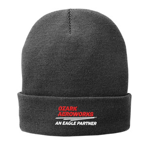 Ozark Aeroworks EMBROIDERED RED & WHITE AN EAGLE PARTNER - Fleece-Lined Beanie w/Cuff - Athletic Oxford