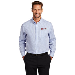*NEW* EVERYTHING KITCHENS - FULL COLOR EMBROIDERED LOGO - Open Ground Check No-Iron Twill Shirt - Medium Blue/White