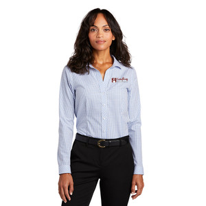*NEW* EVERYTHING KITCHENS - FULL COLOR EMBROIDERED LOGO - Ladies Open Ground Check No-Iron Twill Shirt - Medium Blue/White
