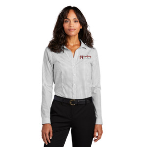 *NEW* EVERYTHING KITCHENS - FULL COLOR EMBROIDERED LOGO - Ladies Open Ground Check No-Iron Twill Shirt - Grey/White