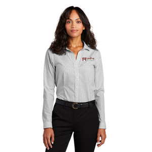 *NEW* EVERYTHING KITCHENS - FULL COLOR EMBROIDERED LOGO - Ladies Open Ground Check No-Iron Twill Shirt - Black/White