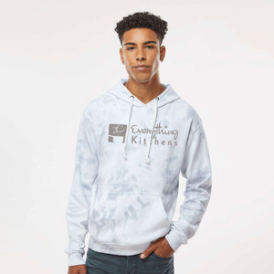 *NEW* EVERYTHING KITCHENS - GREY - FULL FRONT LOGO - Tie-Dyed Fleece Hoodie - Grey Tie-Dye
