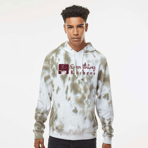 *NEW* EVERYTHING KITCHENS - MERLOT - FULL FRONT LOGO - Tie-Dyed Fleece Hoodie - Olive Tie Dye