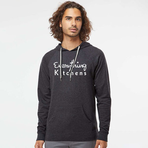 *NEW* EVERYTHING KITCHENS - WHITE - FULL FRONT LOGO - Unisex Terry Hooded Sweatshirt - Charcoal Heather