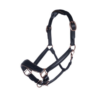 Rosegold Leather Halter in Black Padded Leather