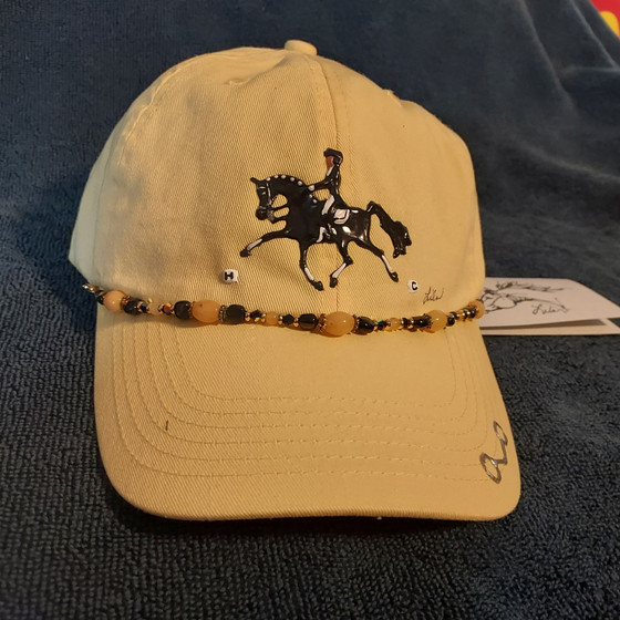 Hand Painted Embellished Cap; pale yellow/blk Arabian