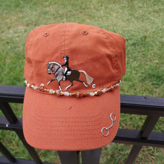 Hand Painted Embellished Cap; terra w/Chestnut Horse