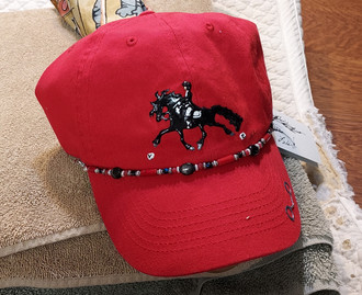 Hand Painted Embellished Cap; Red Cap w/Fresian