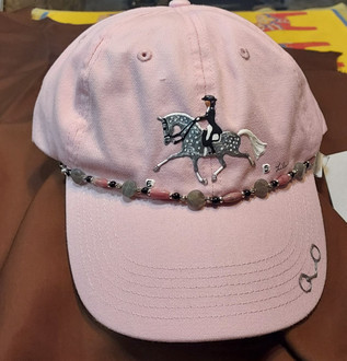 Hand Painted Embellished Cap; Pale Pink w/Dapple Grey Horse