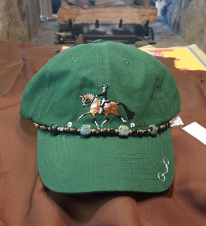Hand Painted Embellished Cap; hunter grn w/bay horse