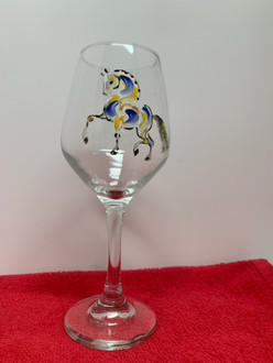 Hand Painted Wine Glasses; Kolstad Kreations
blue and gold horse