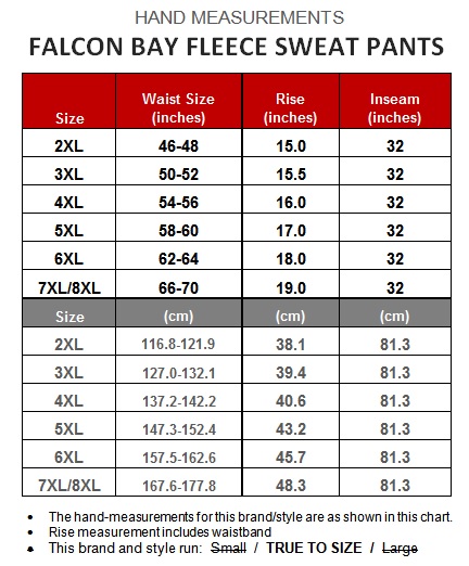 6xl Pants Size Chart